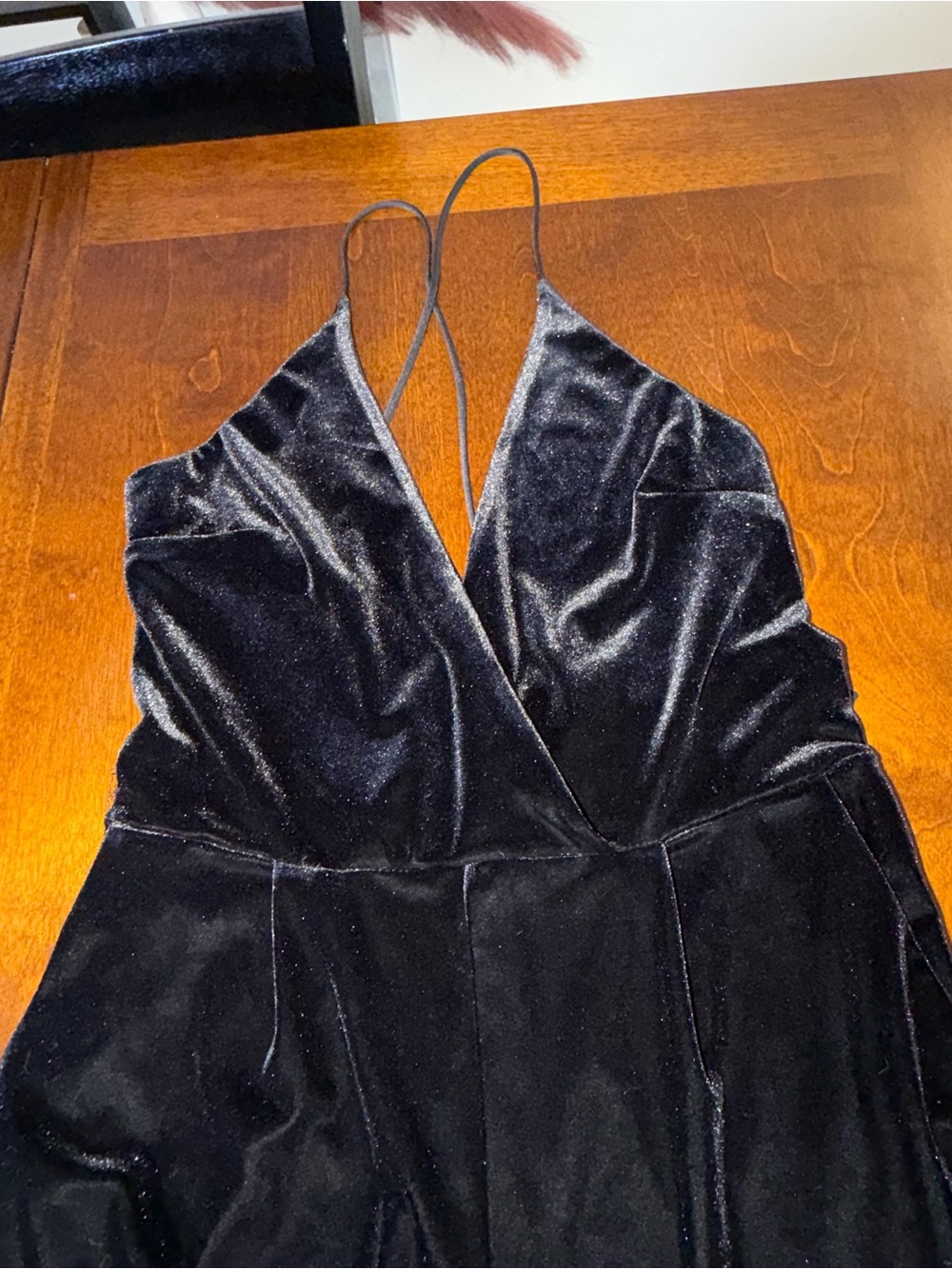 Express Black Velvet Strappy Jumpsuit - Picture 3 of 6